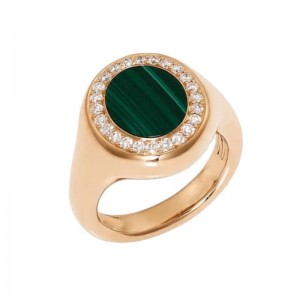 Yellow Gold & Malachite and Diamond Halo Signet Ring