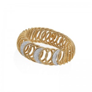 Yellow Gold Flexible Bracelet with 3 Diamond Stations
