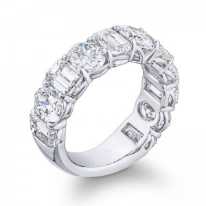 5.26ctw Platinum Emerald & Oval Cut Diamond Eternity Wedding Band