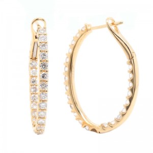 2.00ctw Yellow Gold Medium Oval Hoop Diamond Earrings