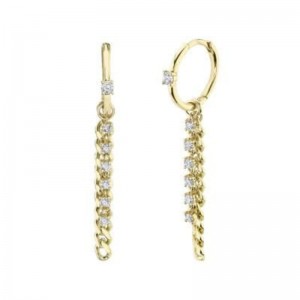 Yellow Gold Diamond Link Huggie Drop Earring