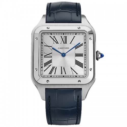 Cartier Santos-Dumont Watch, Extra Large Model, Hand-Wound Mechanical Movement, Steel, Leather
