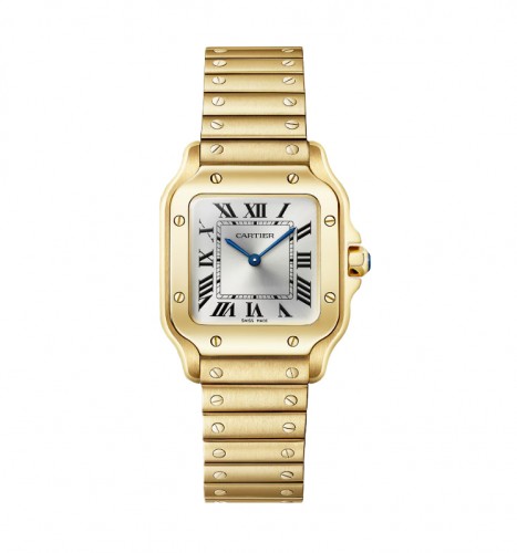 Santos de Cartier Watch, Small Model, Quartz Movement, Yellow Gold, Interchangeable Bracelets