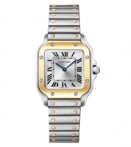 Santos de Cartier Watch, Small Model, Quartz Movement, Yellow Gold, Steel, Interchangeable Bracelets