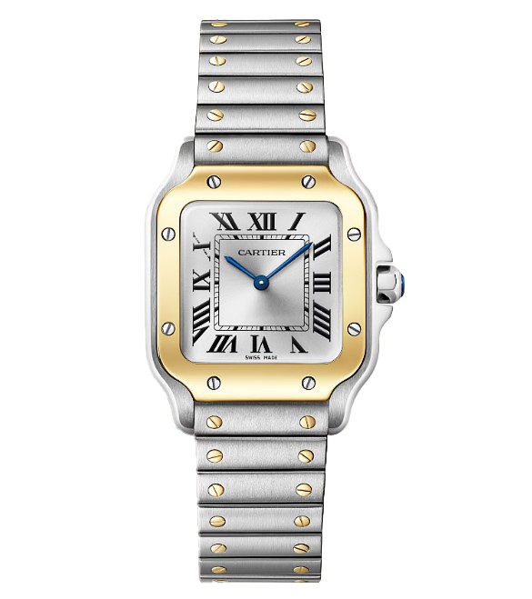 Santos de Cartier Watch, Small Model, Quartz Movement, Yellow Gold, Steel, Interchangeable Bracelets