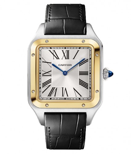 Cartier Santos-Dumont Watch, Extra Large Model, Hand-Wound Mechanical Movement, Steel, 18K Yellow Gold, Leather