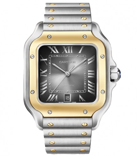 Santos de Cartier Watch, Large Model, Automatic Movement, Steel, 18k Yellow Gold, Interchangeable Bracelets