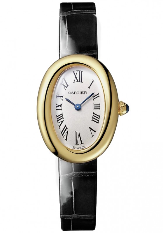 Baignoire de Cartier Watch, Small Model, Quartz Movement, 18k Yellow Gold & Shiny Alligator