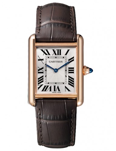 Tank Louis Cartier Watch, Large Model, Hand-Wound Movement, Rose Gold, Leather