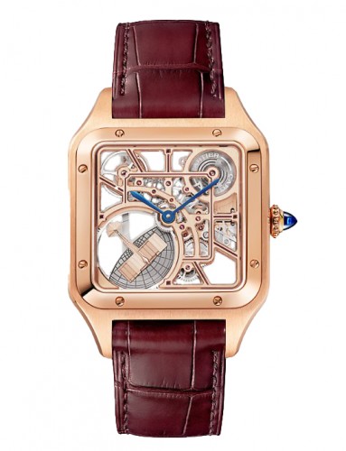 Cartier Santos-Dumont Skeleton Watch Equipped with a Micro-Rotor,  Automatic Movement, Rose Gold & Leather