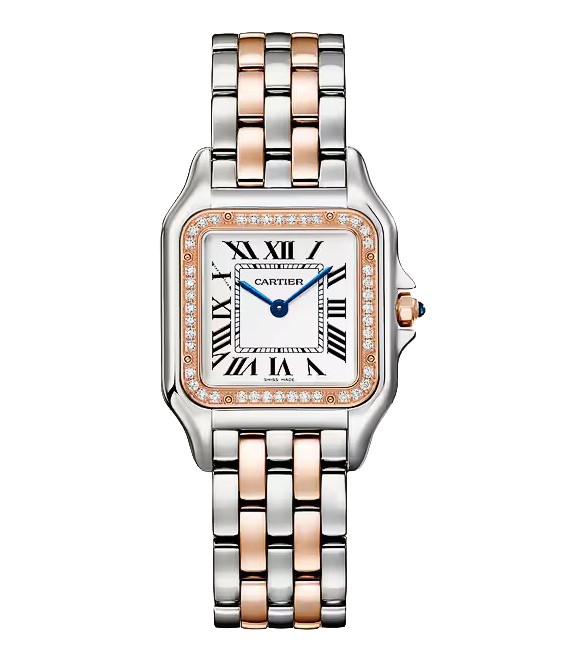 Panth&egravere de Cartier, Medium Model, Quartz Movement, Rose Gold, Steel & Diamonds