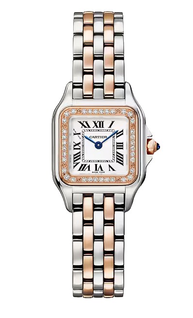 Panth&egravere De Cartier, Small Model, Quartz Movement,  Rose Gold, Steel & Diamonds