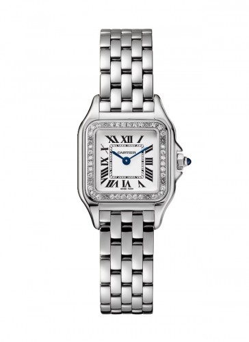 Panth&egravere de Cartier, Small Model, Quartz Movement, Steel & Diamonds