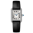 Tank Must de Cartier, Small Model, High Autonomy Quartz Movement, Steel, Diamonds, Leather