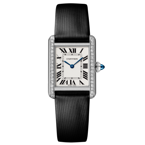 Tank Must de Cartier, Small Model, High Autonomy Quartz Movement, Steel, Diamonds, Leather