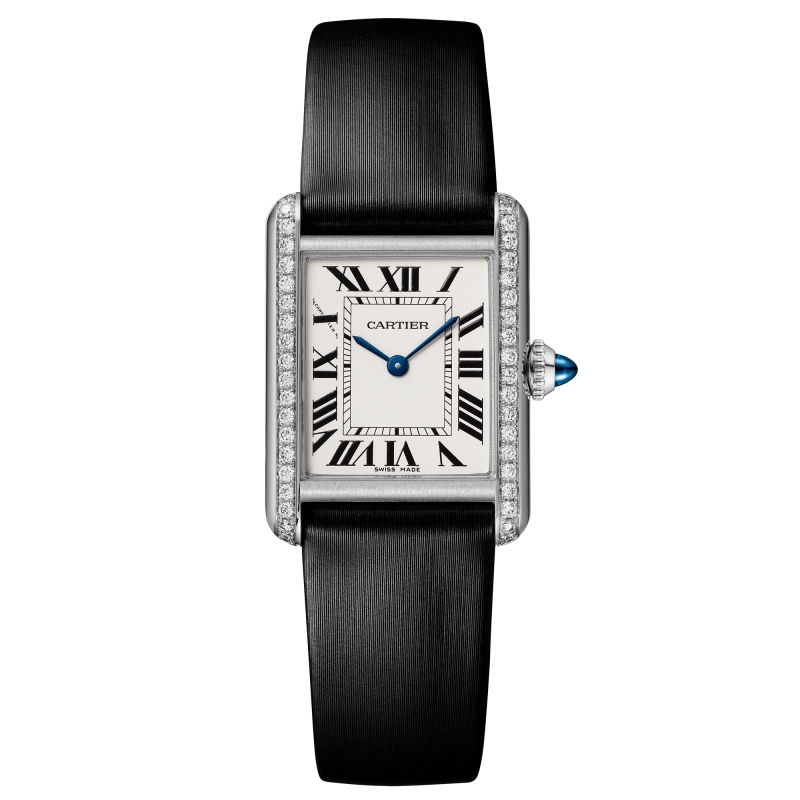 Tank Must de Cartier, Small Model, High Autonomy Quartz Movement, Steel, Diamonds, Leather