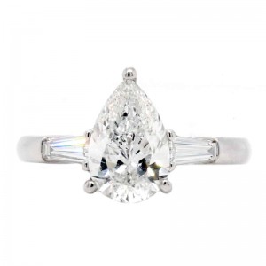 Platinum 3-Stone Pear Shape Diamond Engagement Ring with 2.10ct Center