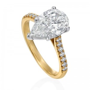 2.51ct Platinum & Yellow Gold Pear Cut Diamond Engagement Ring