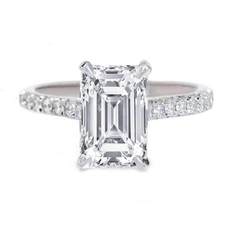 3.03ct Platinum Emerald Cut  Thin Diamond  Shank Engagement Ring