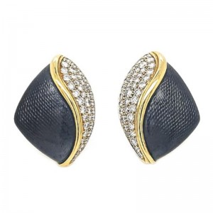 Leo De Vroomen Yellow Gold Slate Enamel and Diamond Earrings