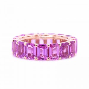 11.22ctw Rose Gold Emerald Cut Pink Sapphire Eternity Band