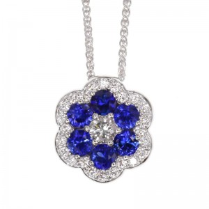 1.32ctw White Gold Sapphire & 0.61ctw Diamond Pendant