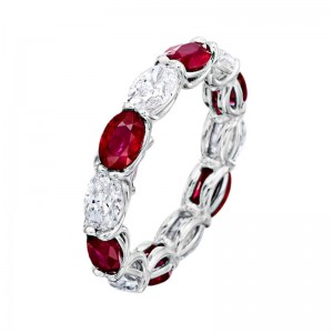 2.82ctw Platinum Oval Cut Diamond & 3.55ctw Oval Cut Ruby Eternity Wedding Band