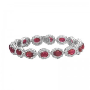 15.08ctw White Gold Burmese Ruby and Diamond Halo Bracelet