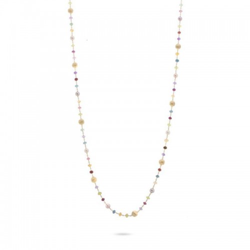Marco Bicego Africa Collection Yellow Gold Multi-Color Mixed Gemstone Long Necklace with Pearls