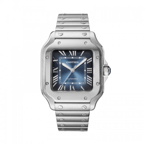 Santos de Cartier Watch, Medium Model, Automatic Movement, Steel, Interchangeable Metal and Leather Straps