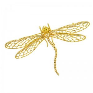1.74ctw Yellow Gold Diamond Dragonfly Pin