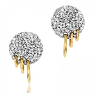 Phillips House Yellow Gold Triple Pierced Diamond Stud Earrings