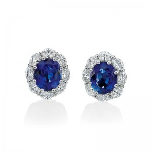10.07ct White Gold Blue Sapphire Earrings with 4.11ctw Diamond Halo