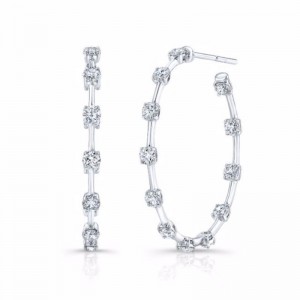 Rahaminov White Gold Diamond Bar Hoop Earrings