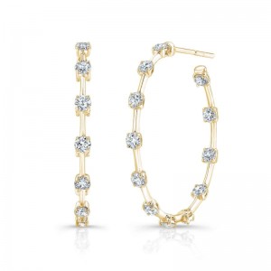 Rahaminov Yellow Gold Diamond Bar Hoop Earrings