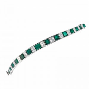 11.89ctw Platinum & White Gold Emerald Cut Diamond & 13.49ctw Emerald Bracelet