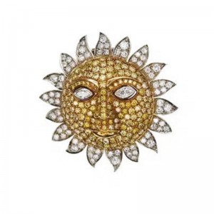 4.15ctw Yellow Gold Fancy Yellow and 3.00ctw Diamond Sun Pin