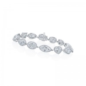 14.38ctw White Gold Fancy Shape Halo Diamond Bracelet