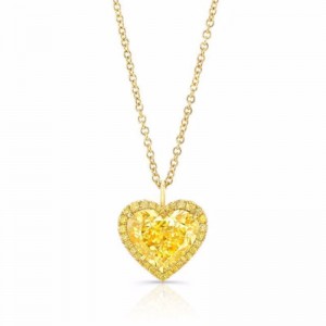 Rahaminov Yellow Gold Fancy Intense Yellow Heart Shape Diamond Halo Pendant