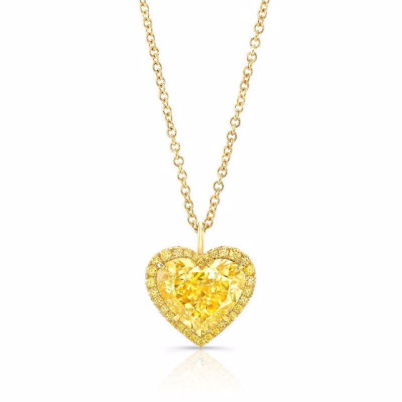 Rahaminov Yellow Gold Fancy Intense Yellow Heart Shape Diamond Halo Pendant