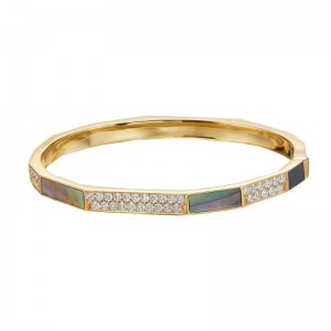2.18ctw Yellow Gold Diamond & Black Mother of Pearl Bangle