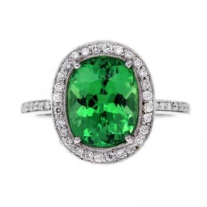 3.88ct Tsavorite Garnet with Diamond Halo Ring