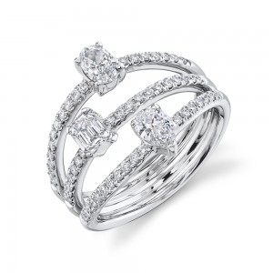 1.24ctw White Gold 3-Row Diamond Ring