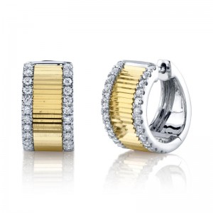 Yellow Gold Diamond Huggie Hoop Earrings