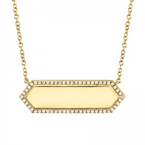 Yellow Gold Diamond Bar Pendant Necklace
