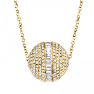 1.60ctw Yellow Gold Diamond Baguette Barrel Necklace