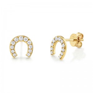 Yellow Gold Diamond Horseshoe Stud Earrings