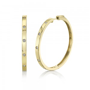 Yellow Gold Scattered Diamond Hoop Earrings