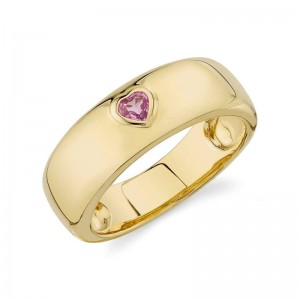 Yellow Gold Pink Sapphire Bezel Set Heart Ring