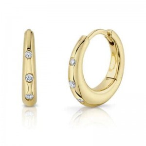 Yellow Gold Small Diamond Bezel Hoop Earrings